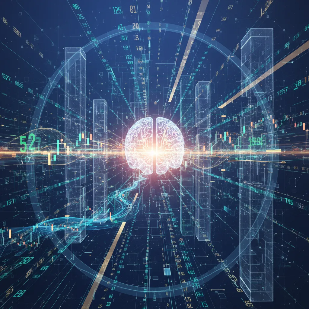 Abstract visual of AI algorithms processing real-time market data for financial decision-making.