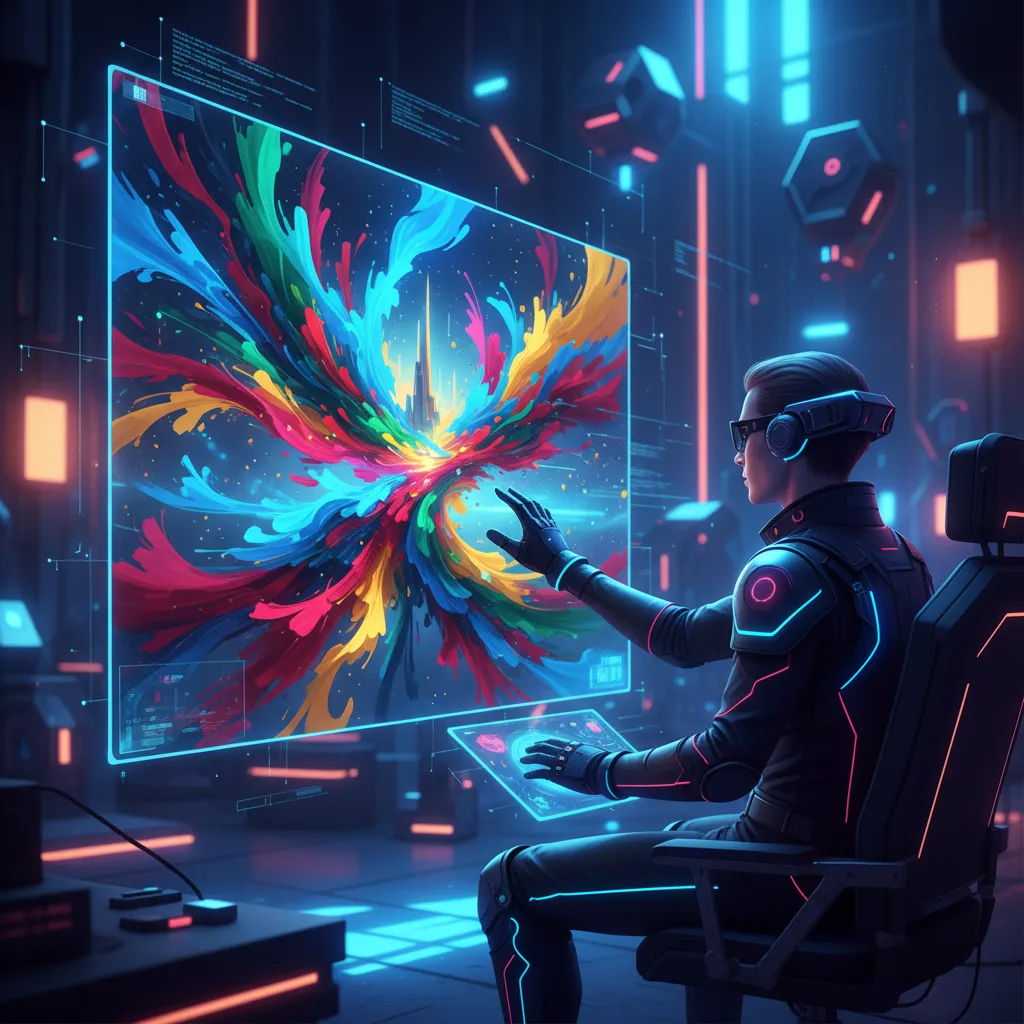 Artist using AI software to create digital art