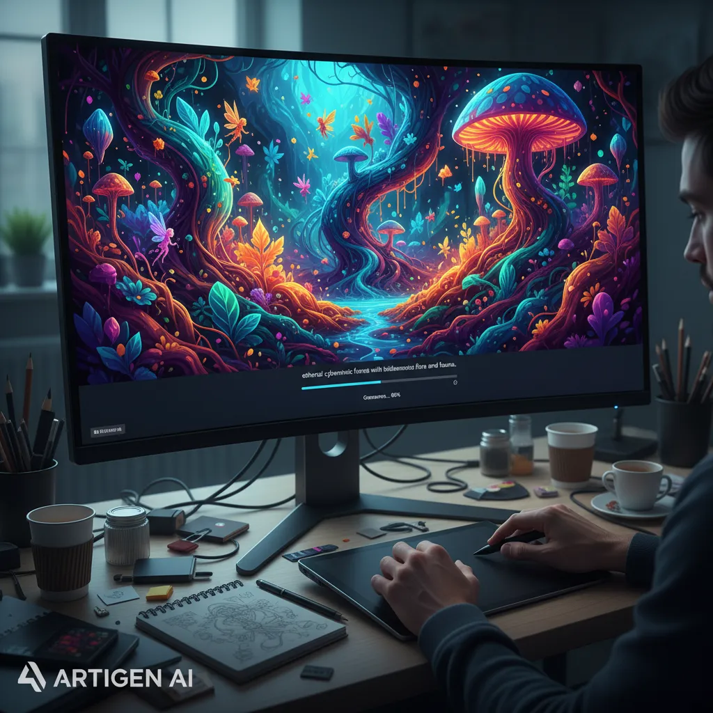 Graphic designer using AI art generator.