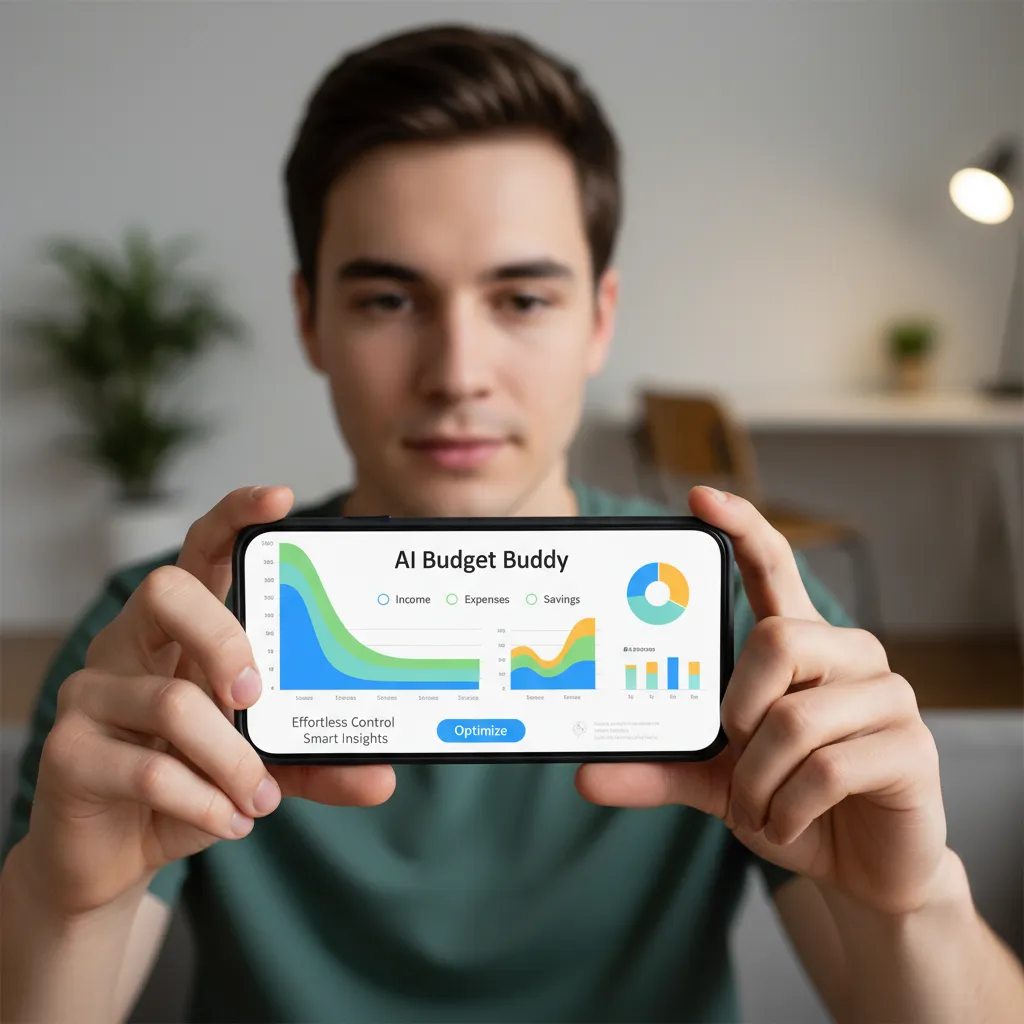 Gen Z user interacting with an AI budgeting app on a smartphone