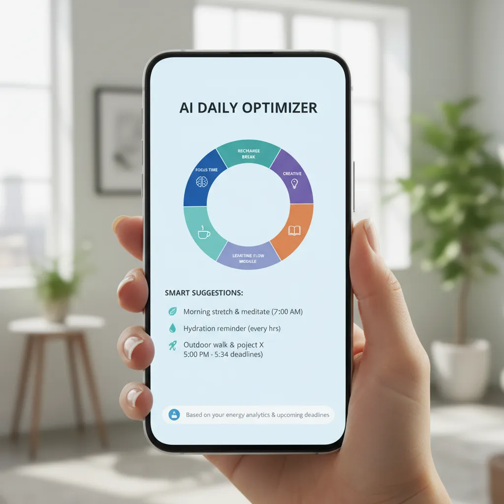 Smartphone displaying AI optimized daily schedule