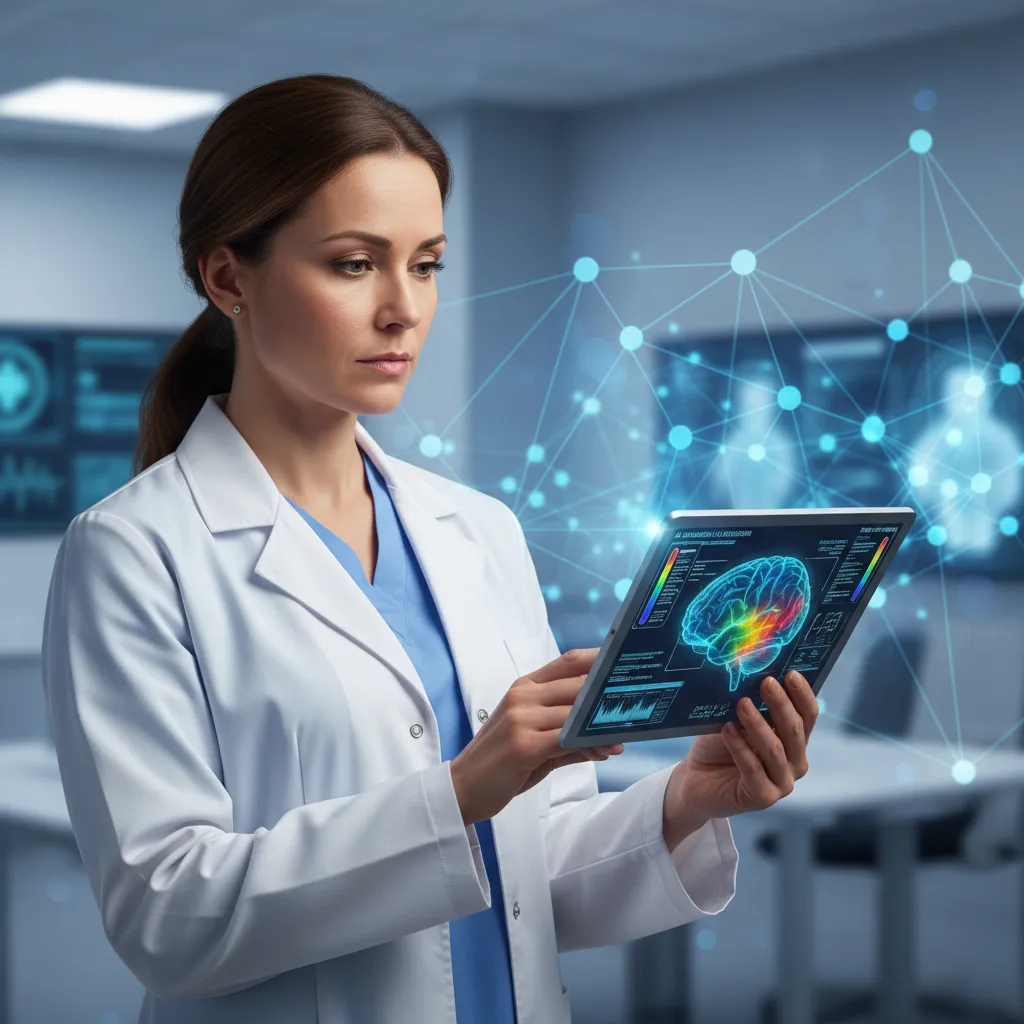 Doctor reviewing AI medical diagnostic scan