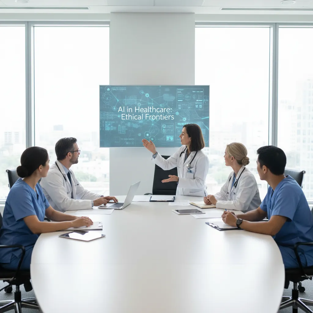 Medical professionals discussing ethical considerations of AI in healthcare.