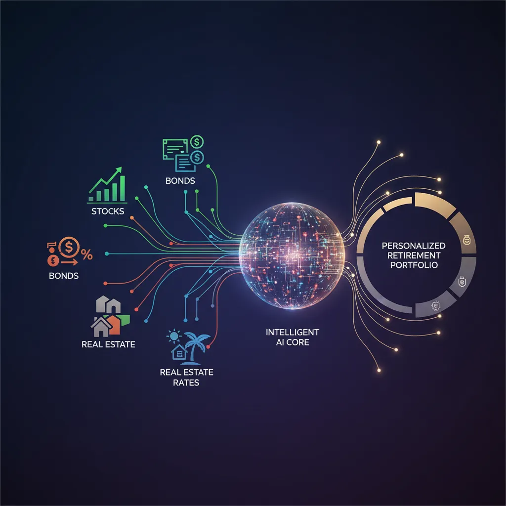 AI algorithms analyzing diverse financial data for retirement portfolio