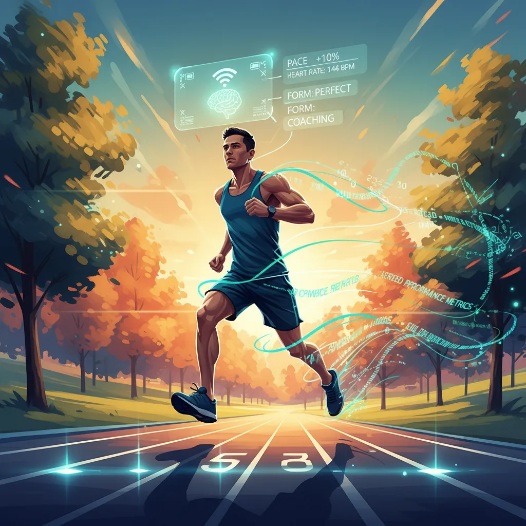 Person running with AI performance tracking overlay