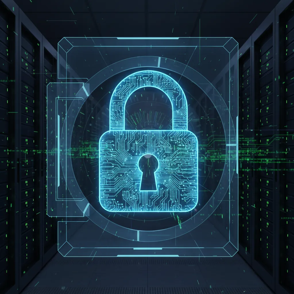 An animated digital lock securing a vault, symbolizing AI's role in fraud detection within financial systems.