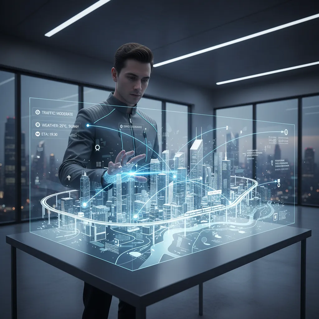 AI powered holographic map showing travel itinerary