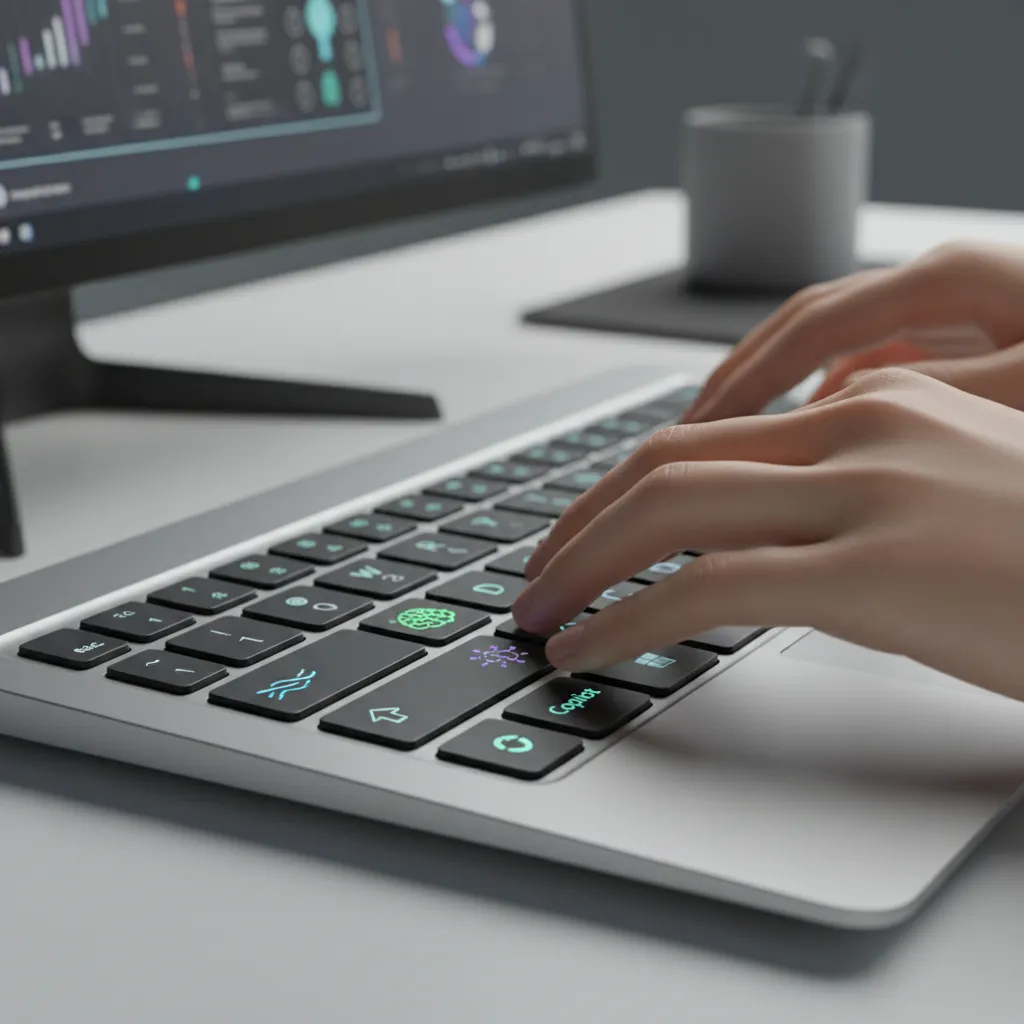 Close-up of Copilot+ PC keyboard with AI features