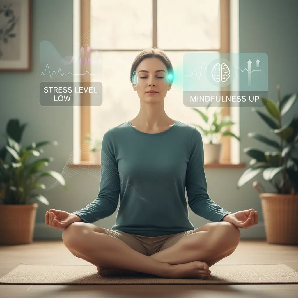 Person meditating with smart patch for stress detection