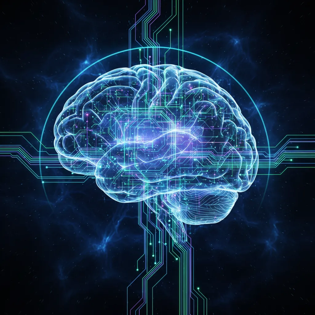 Abstract visualization of AI algorithms in a brain-like structure