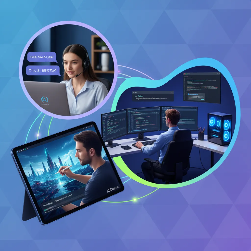 Examples of AI PC features like real-time translation and AI-assisted content creation.