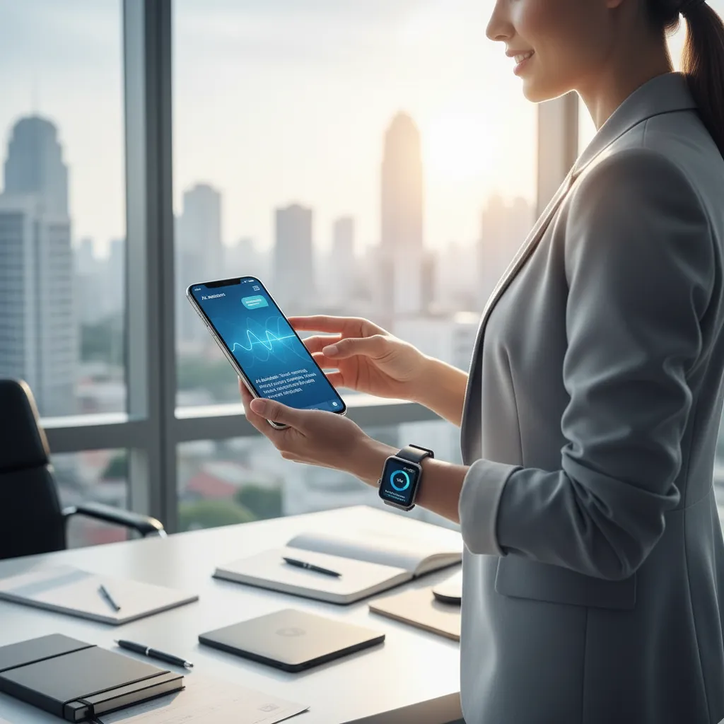 Professional using AI personal assistant for tasks.