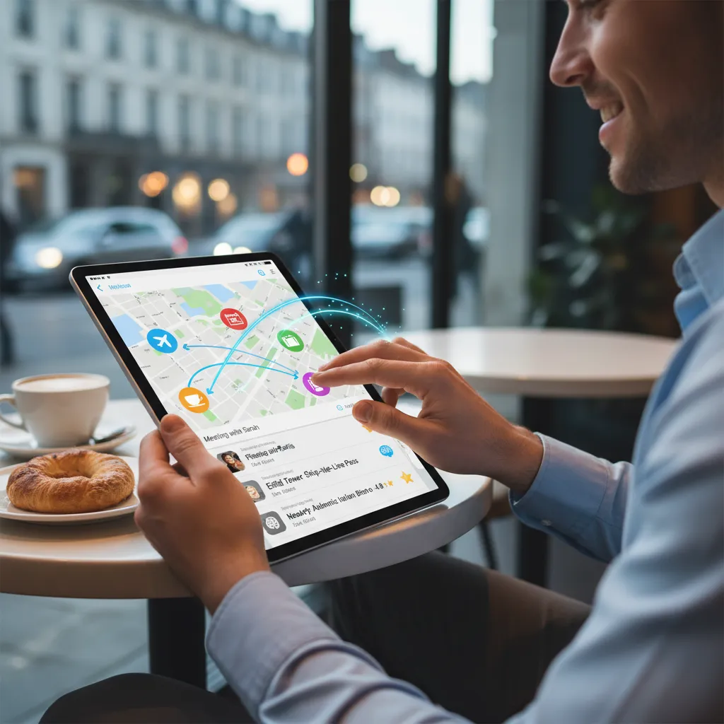 Person planning travel on tablet with AI assistance
