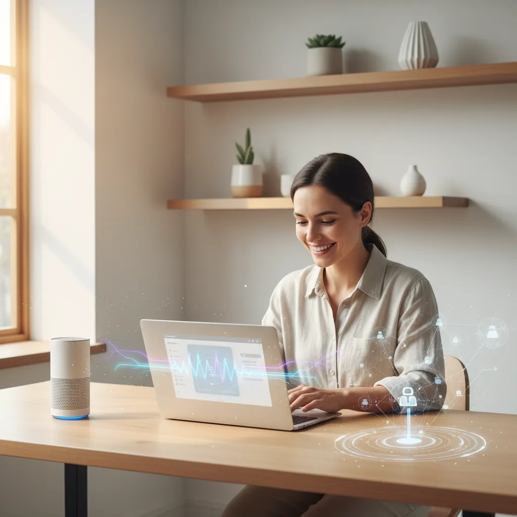A clean, productive desk setup with a laptop displaying a focus app, a smartphone with notifications silenced, and a plant, symbolizing a healthy work environment.