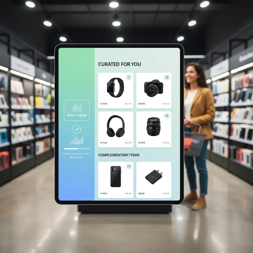 AI-powered product recommendations displayed on a tablet, enhancing customer shopping experience.