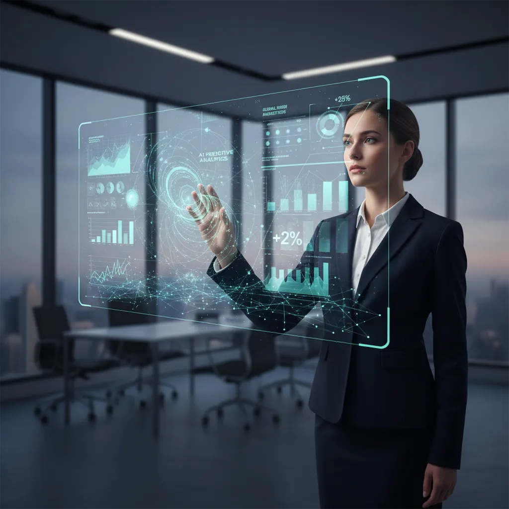 Professional making strategic decisions with AI data analytics.