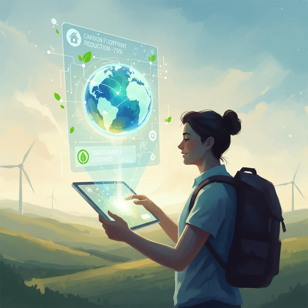 AI assistant helping plan eco-friendly travel route with carbon footprint data