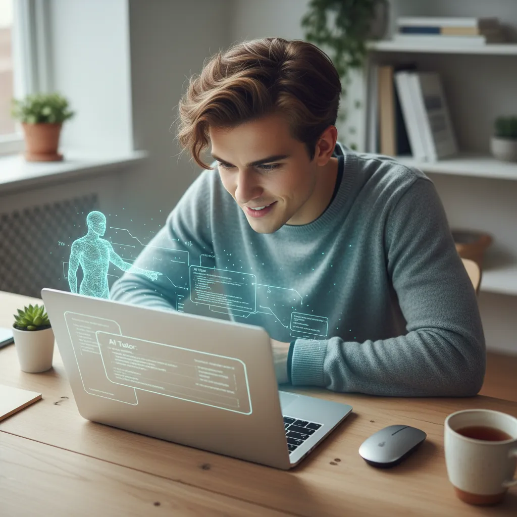 Student with AI tutor on laptop