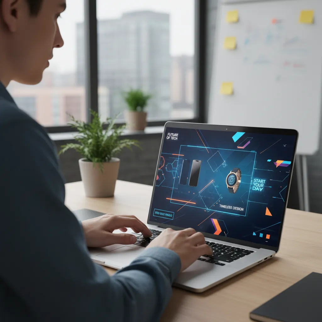 Marketer using an AI video generator for a social media ad campaign.