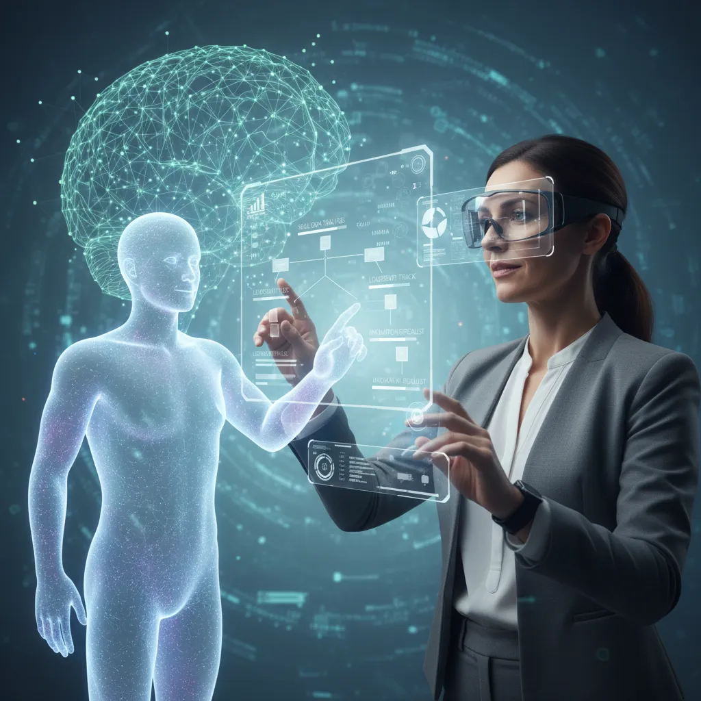 Individual receiving career guidance from AI mentor in VR