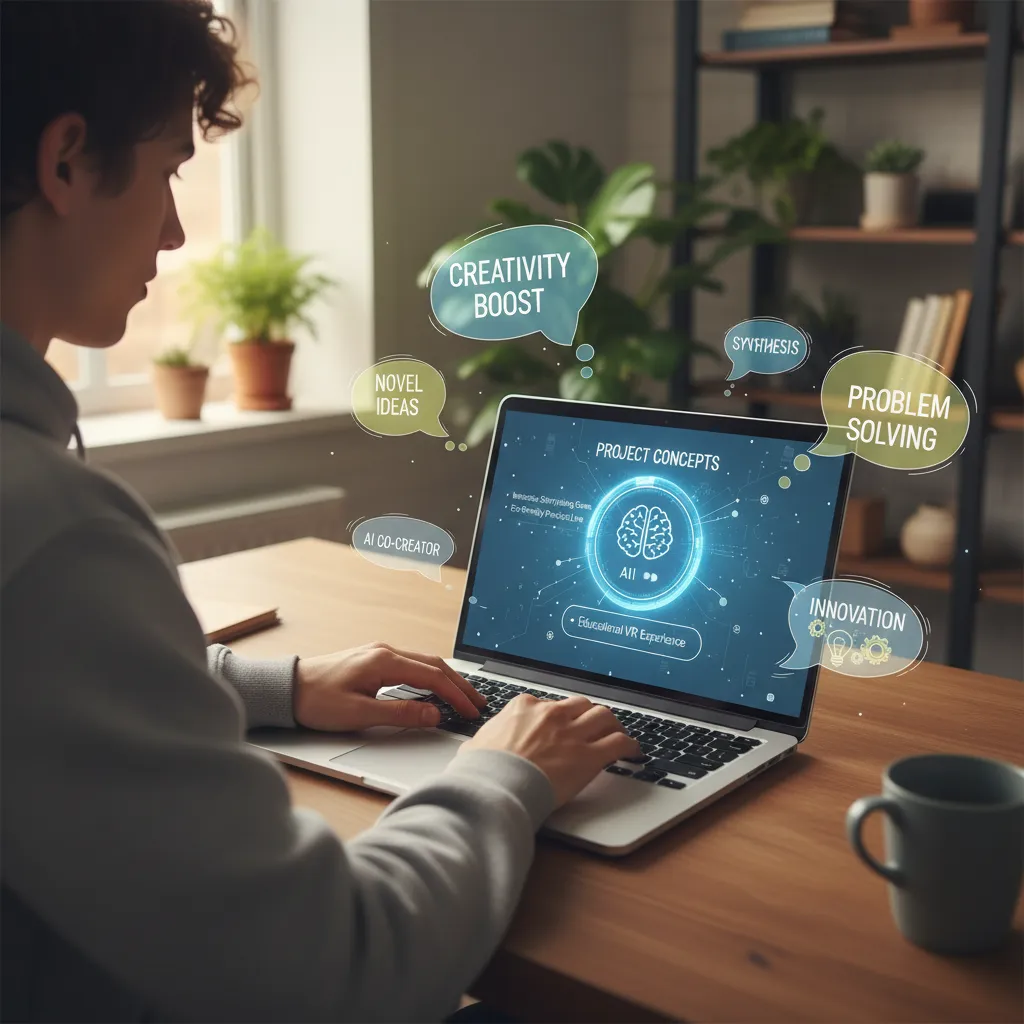 Person using AI writing assistant to brainstorm ideas.