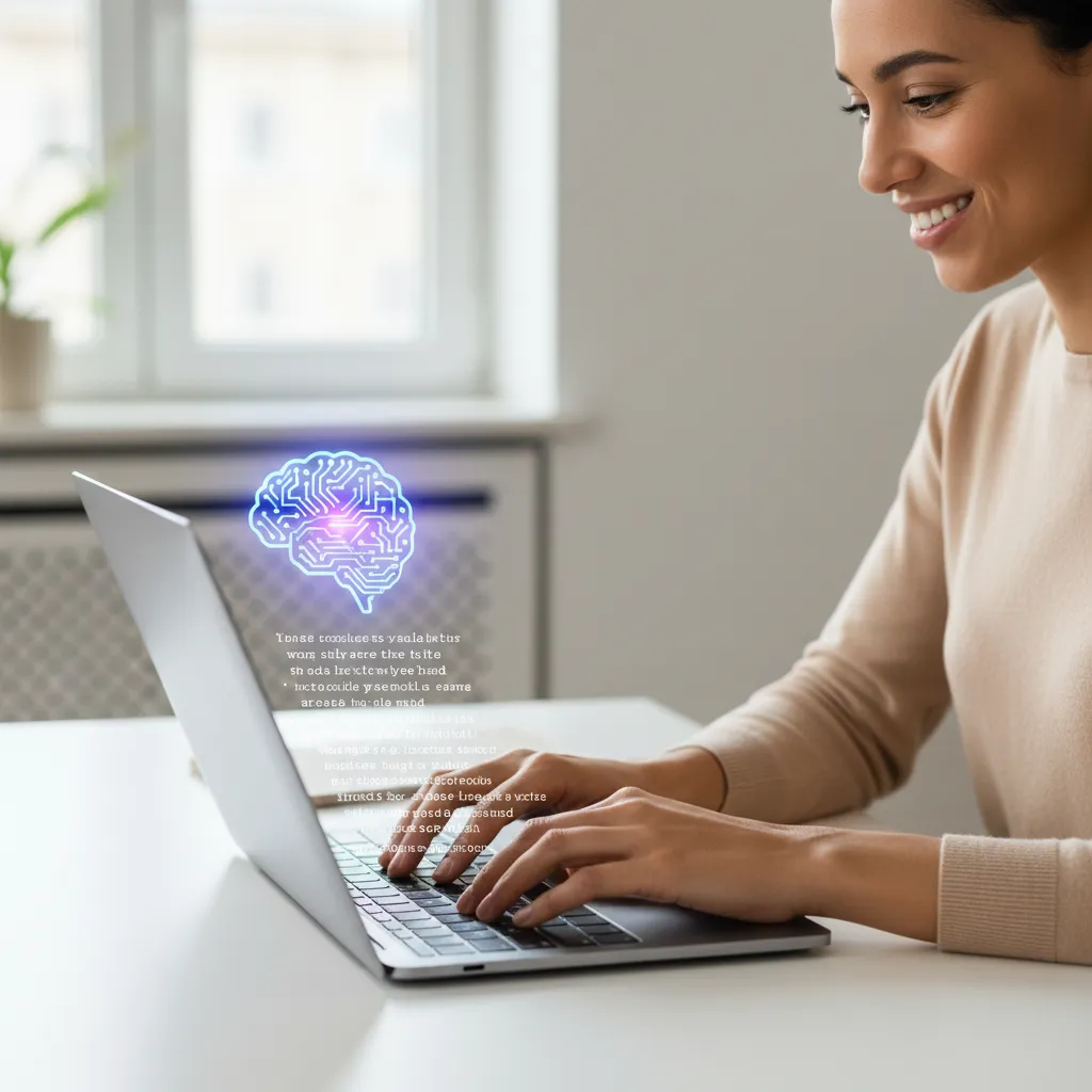 Person using an AI writing assistant for improved content.