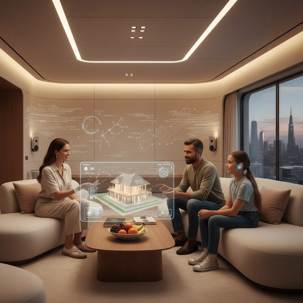 Family in smart home with ambient AI and subtle wearables