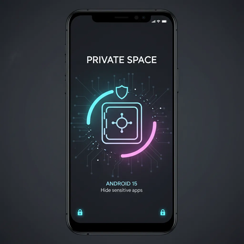 Illustration of the new Private Space feature in Android 15, showing a secure vault on a phone screen.