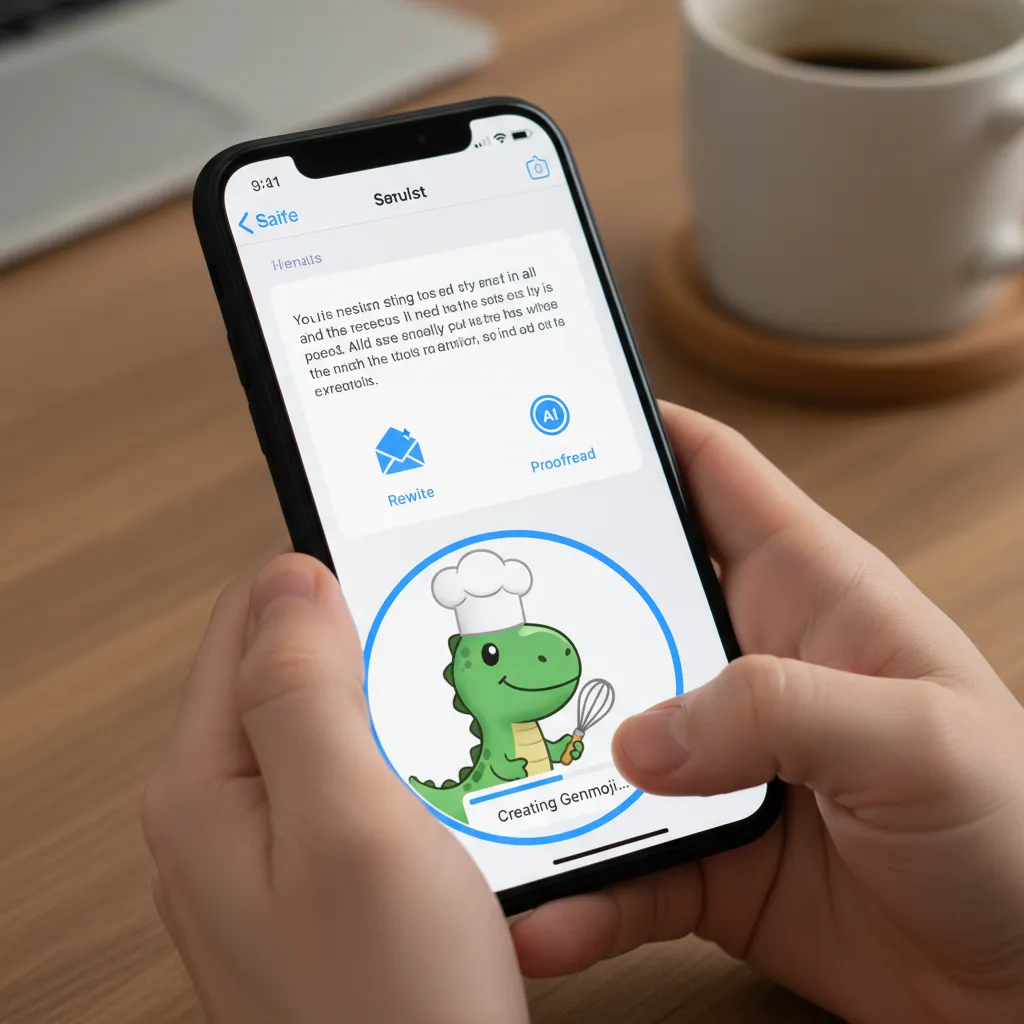 The new AI-powered Writing Tools in iOS 18, showing the rewrite and proofread functions in an email.