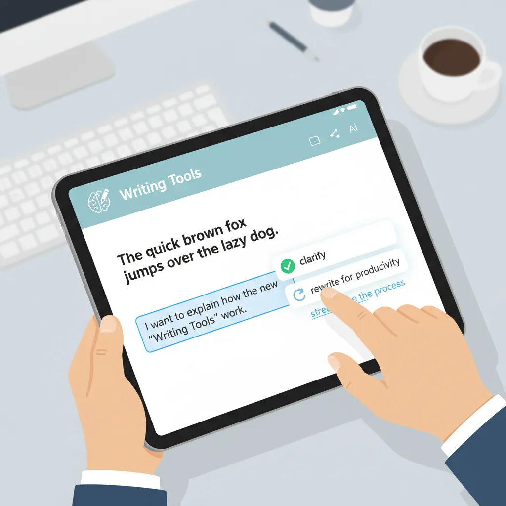 Apple's new AI Writing Tools proofreading a document on an iPad.