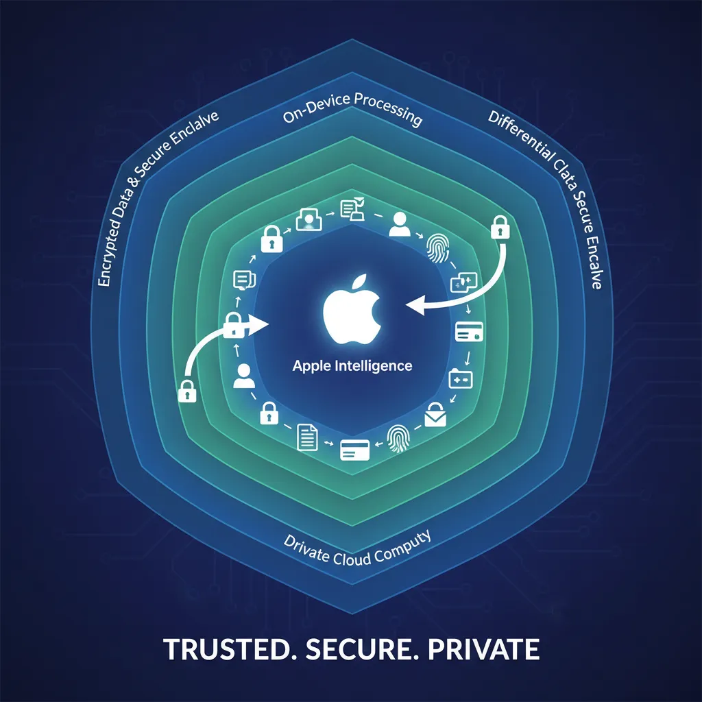 Infographic showing Apple Intelligence data privacy and security