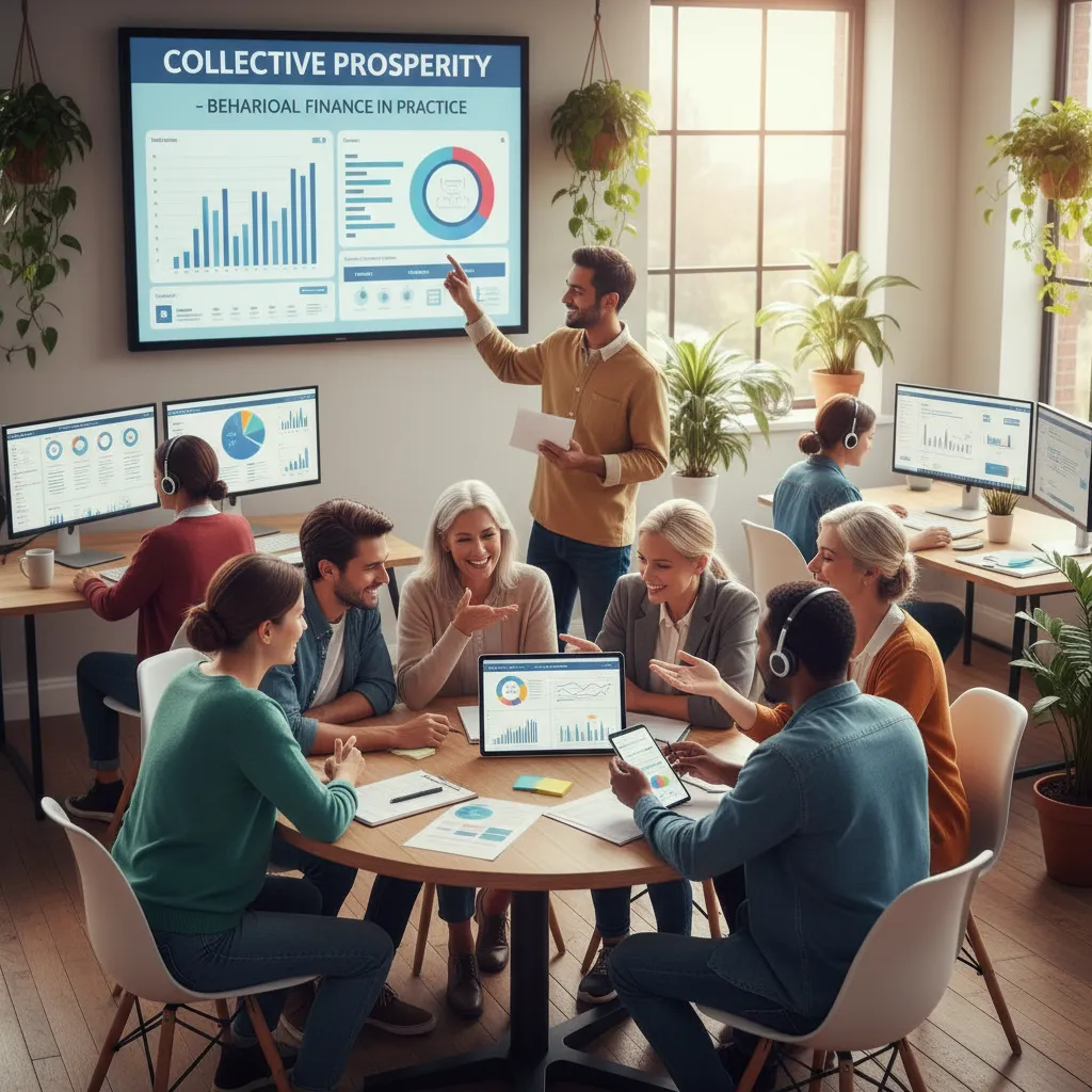 Diverse group collaborating on financial planning using behavioral finance principles.