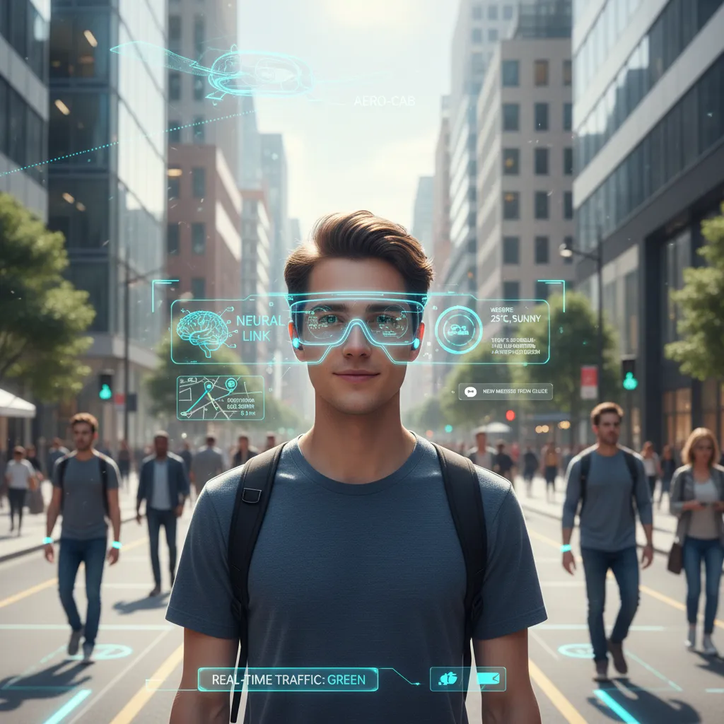 Smart glasses displaying augmented reality information.