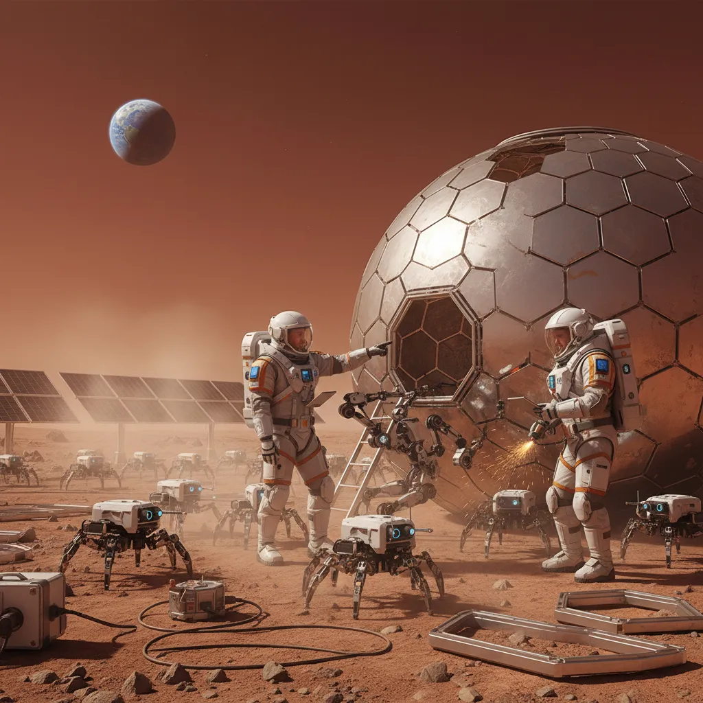 Astronauts and robots building on Mars
