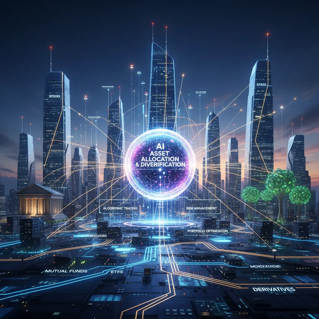 AI hub connecting financial instruments in a city skyline