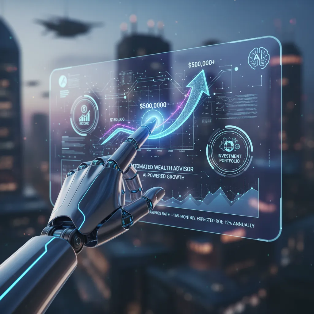 Futuristic hand interacting with an AI-driven wealth management interface