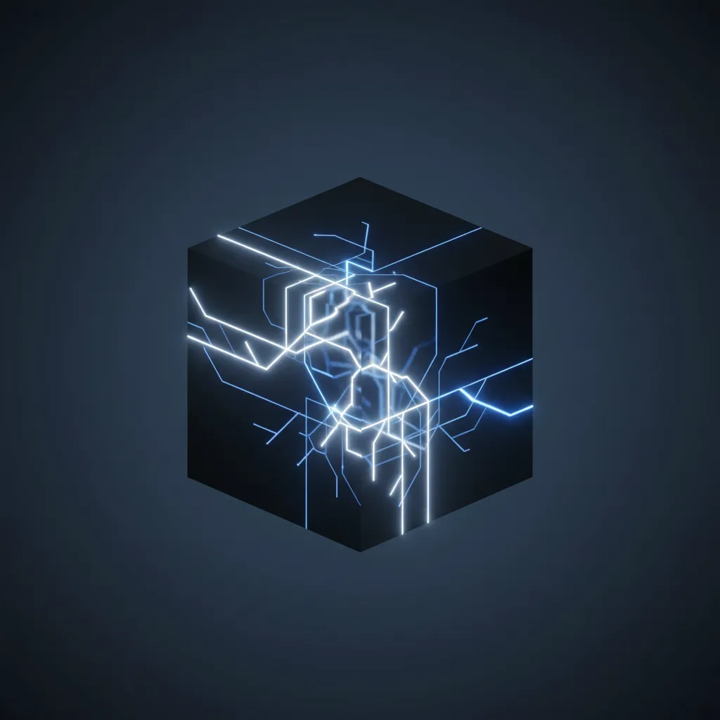 Abstract depiction of a black box AI becoming transparent with glowing lines