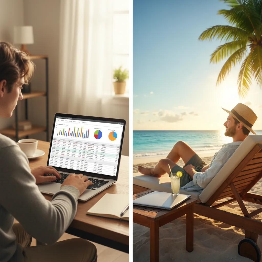 Person budgeting and relaxing on a beach