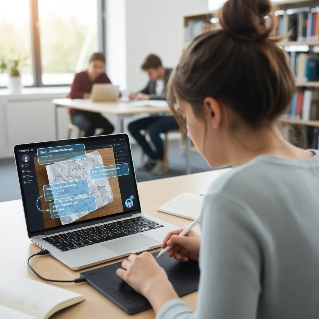 The ChatGPT-4o desktop app analyzing a complex math problem on paper and providing a solution overlay.