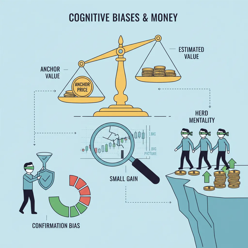 Infographic illustrating various cognitive biases impacting financial decisions.