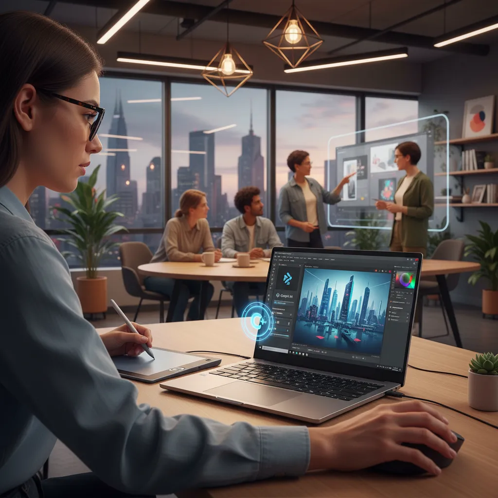 Person using an AI PC for creative design