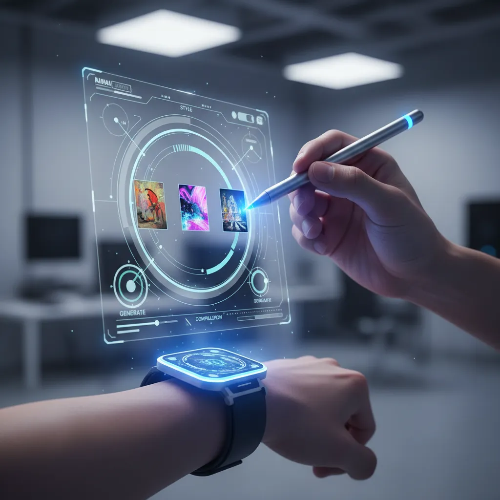 Hand interacting with AI art interface