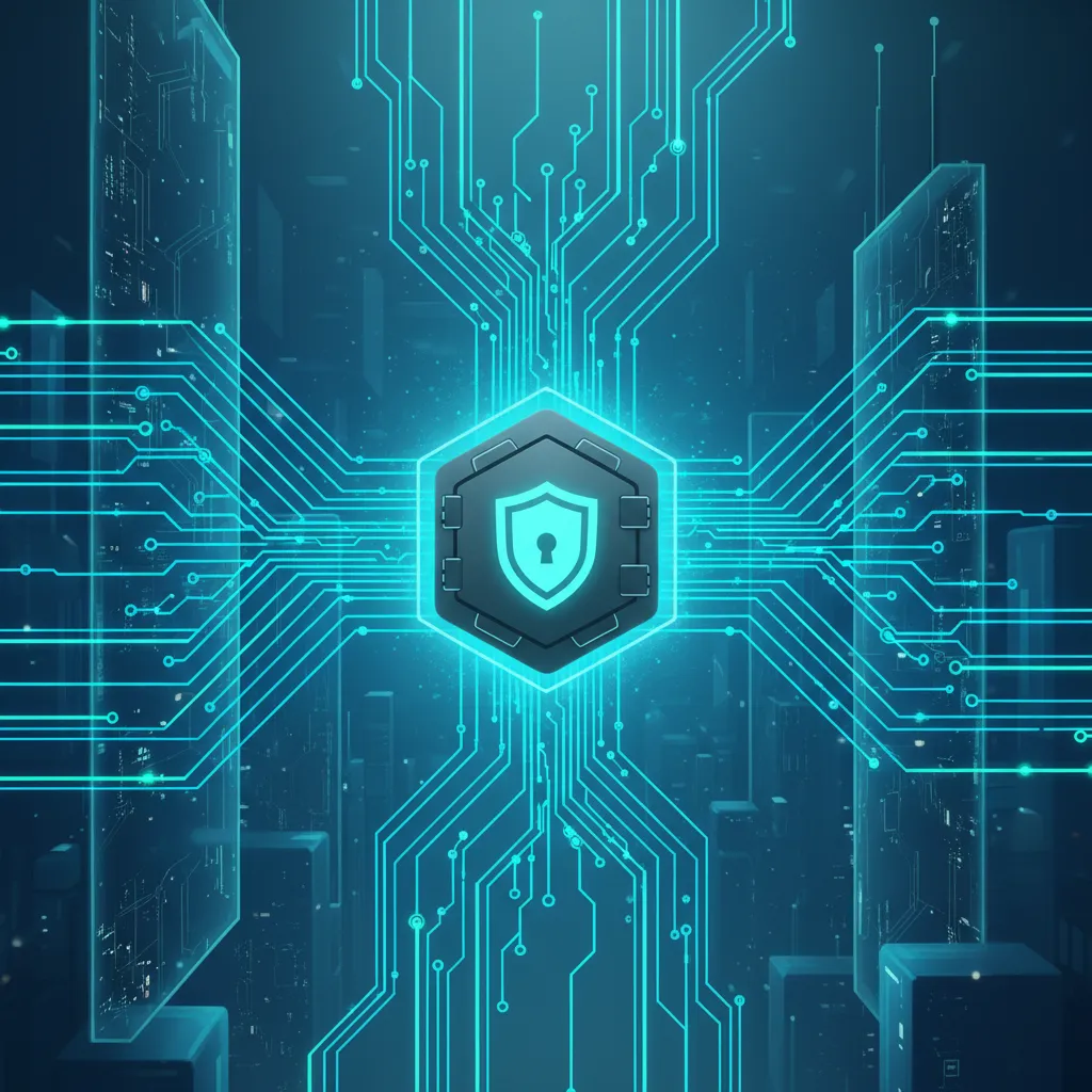 Secure data flow illustration with lock icon for AI finance