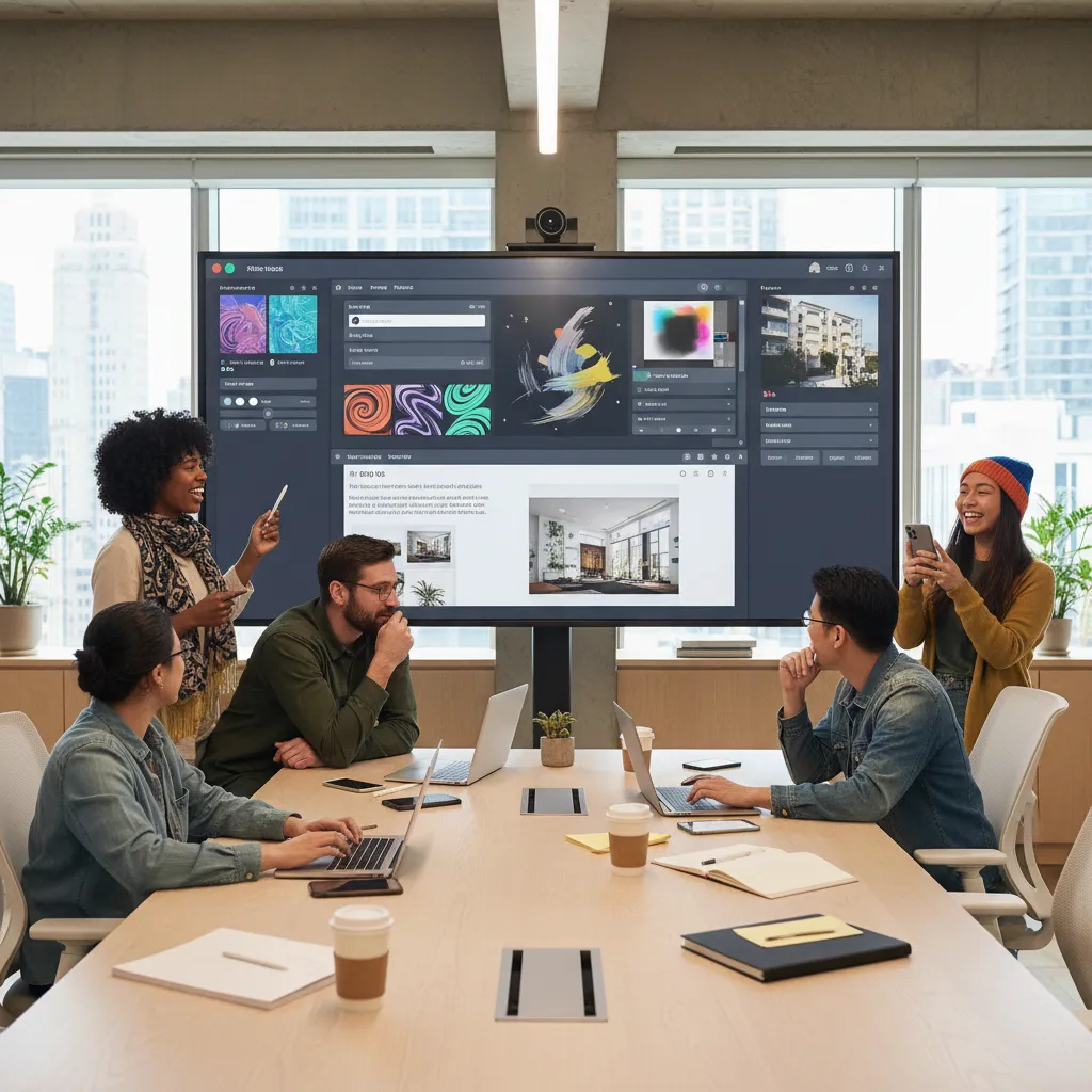 People collaborating with AI image generators
