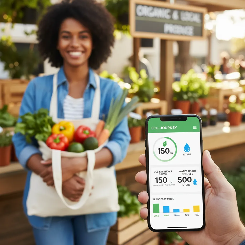 Smartphone app showing real-time environmental impact of travel