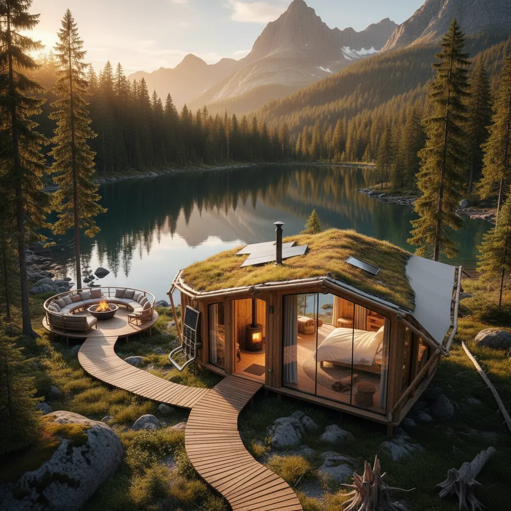 Eco-friendly glamping tent in a natural environment