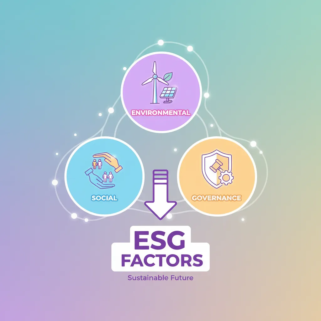 Infographic showing Environmental, Social, and Governance (ESG)
factors with icons.
