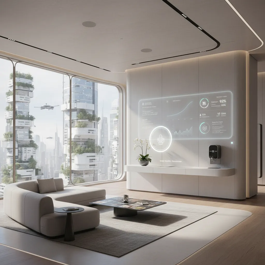 Futuristic home or city with integrated AI for daily living
