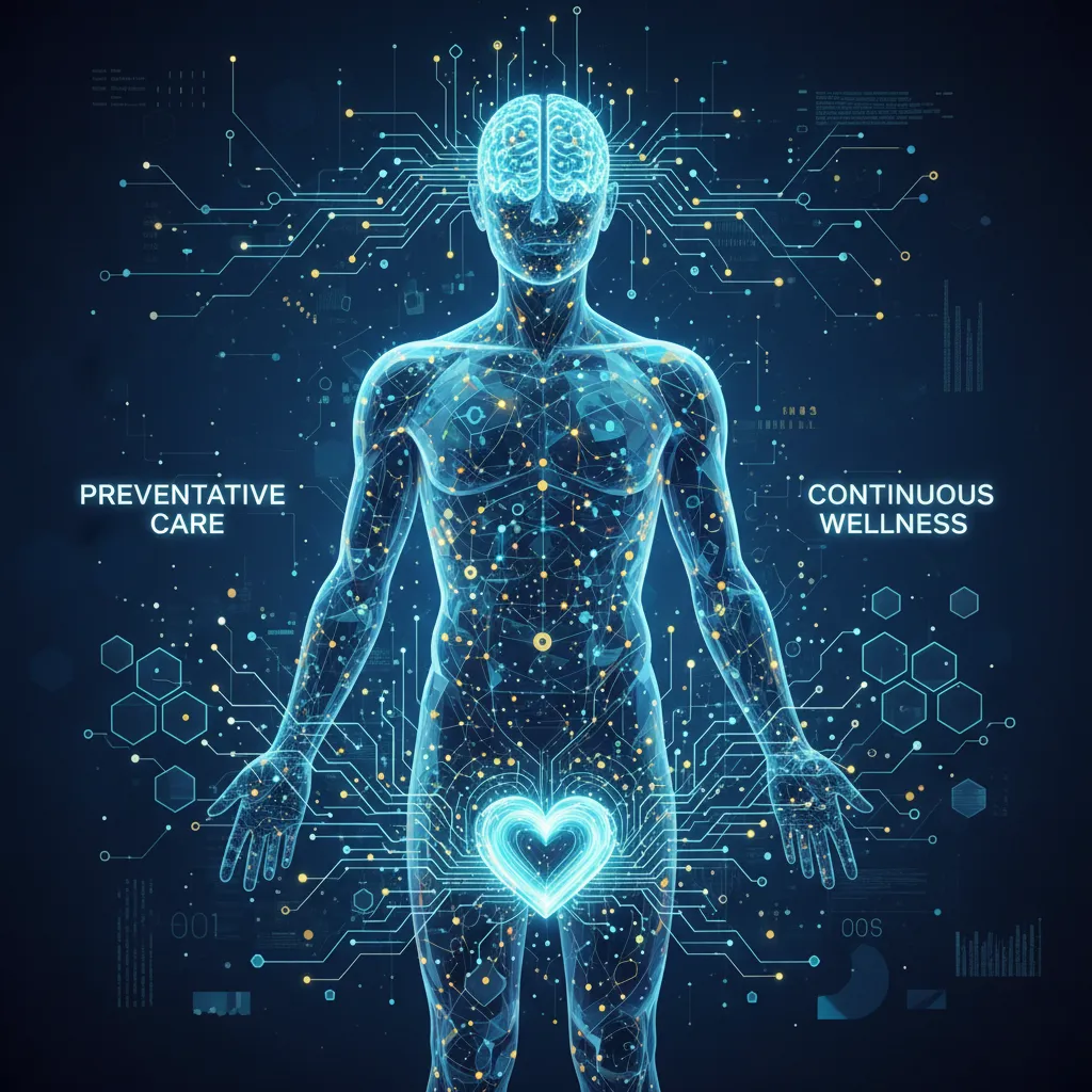 Abstract image of a human body with AI health monitoring data