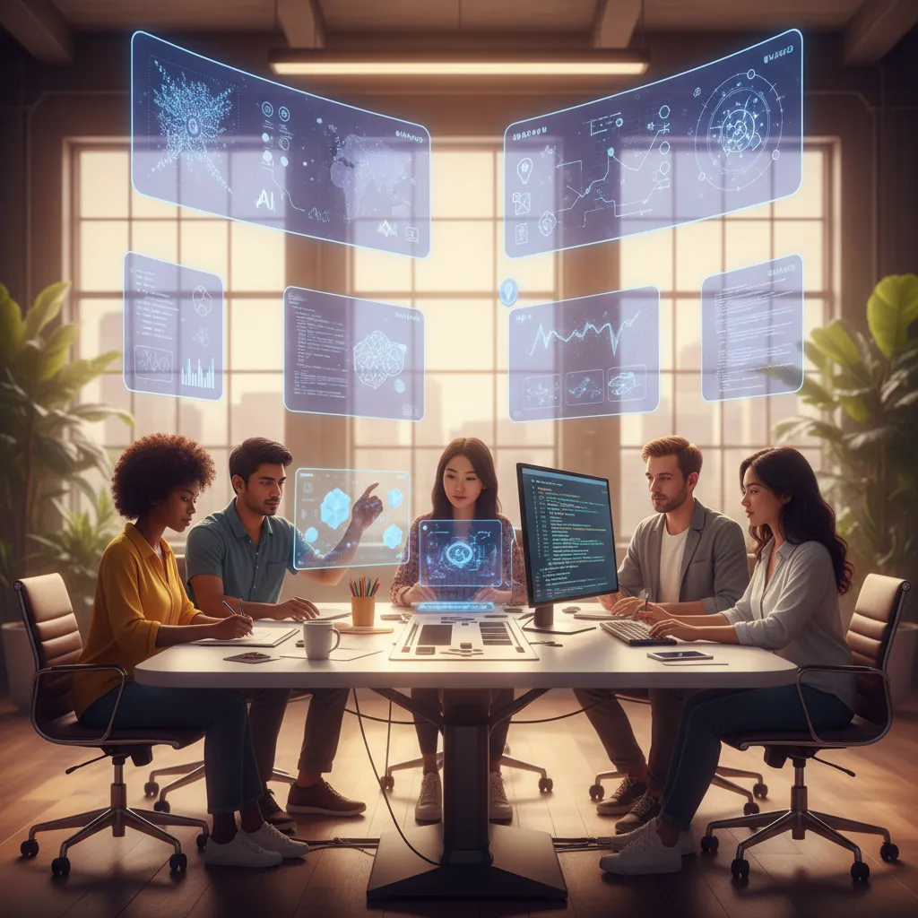 Creative team collaborating with AI